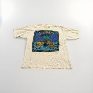 Vintage 90s Earth Mens White Africa Leopard Print Dezign Inc T-Shirt Size M